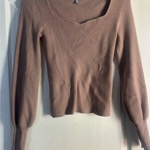Marled V-Neck Ribbed Sweater - brown